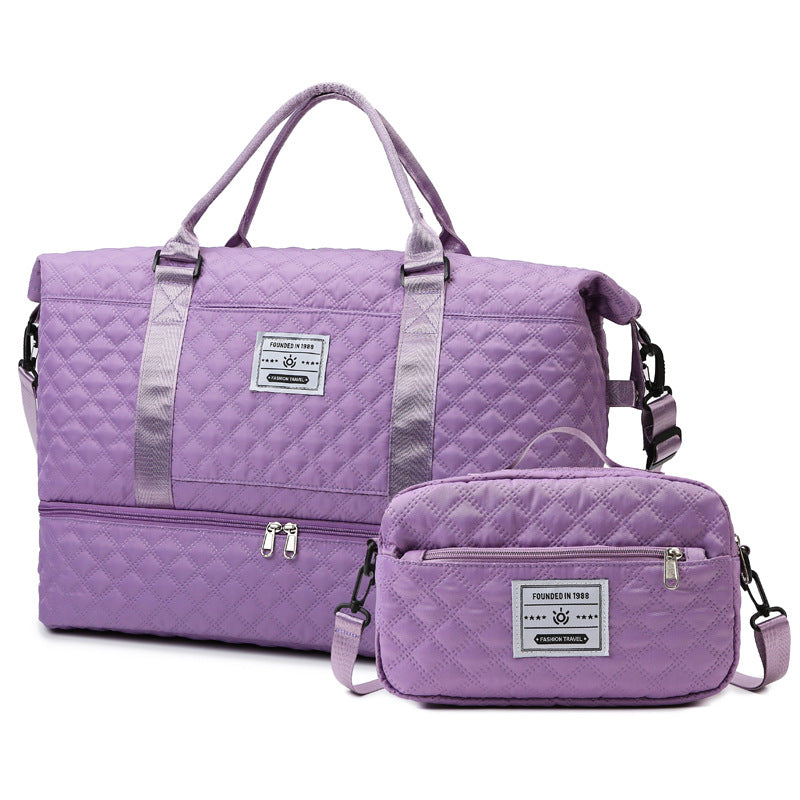 Checkered Dry-Wet Separation Sports Tote Bag Yoga Fitness Bag Large Capacity Shoe Compartment Travel Bag - American Smart