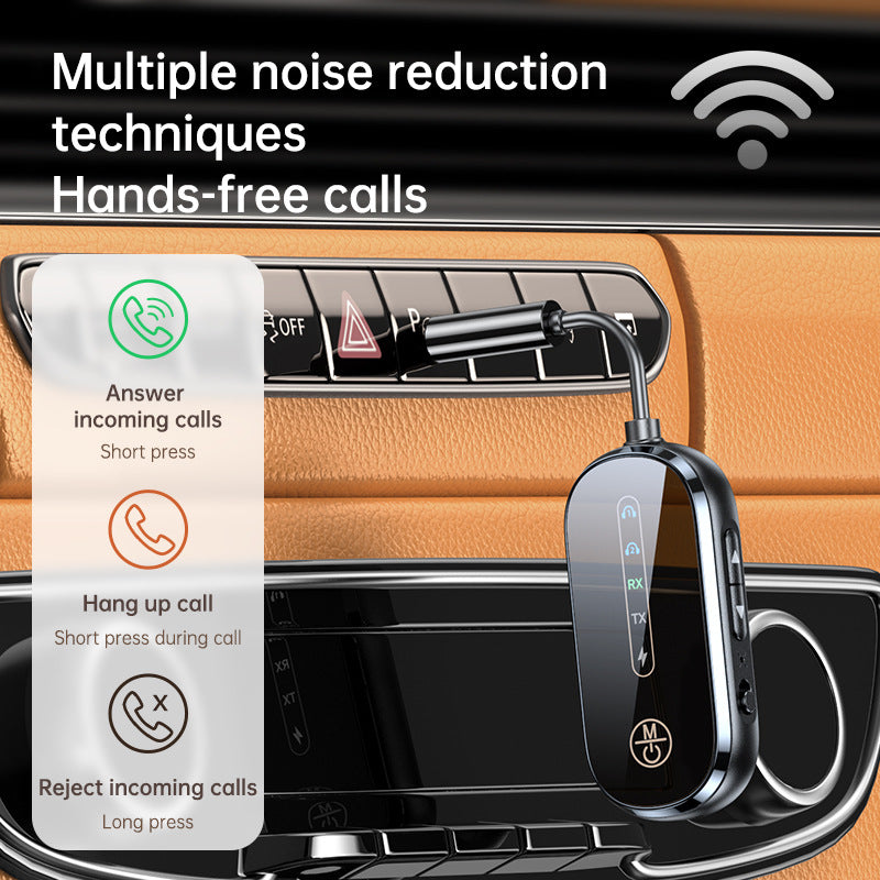 eprolo Two-to-two Bluetooth receiver transmitter 2-in-1 car, airplane, ship, gym Bluetooth adapter showing device connected to audio system