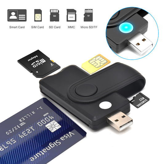 eprolo USB 2.0 multi-in-one smart card reader with multiple card slots and compact design.