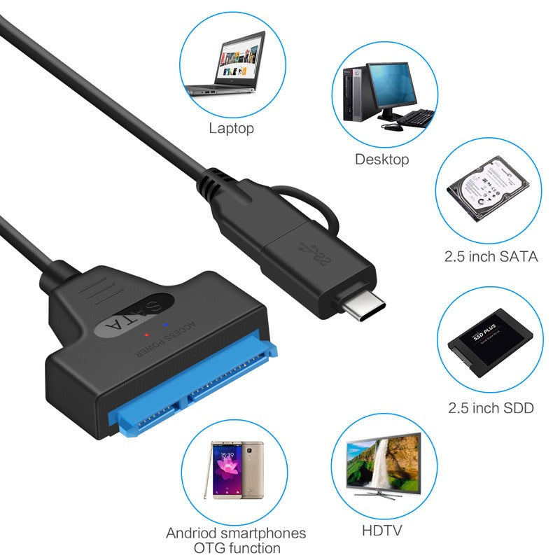 eprolo USB 3.0 2-in-1 hard drive cable for 2.5-inch SSD and optical drives, black, 20cm length, data transfer cable