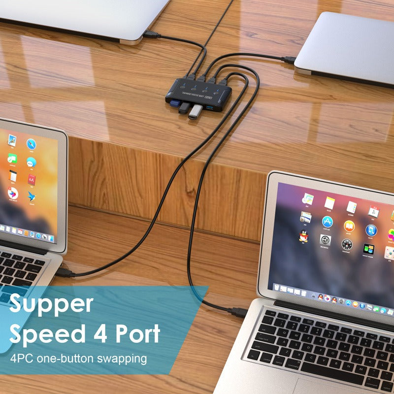 eprolo USB 3.0 multi-interface hub with four in and four out ports for printer sharing and multi-computer connection