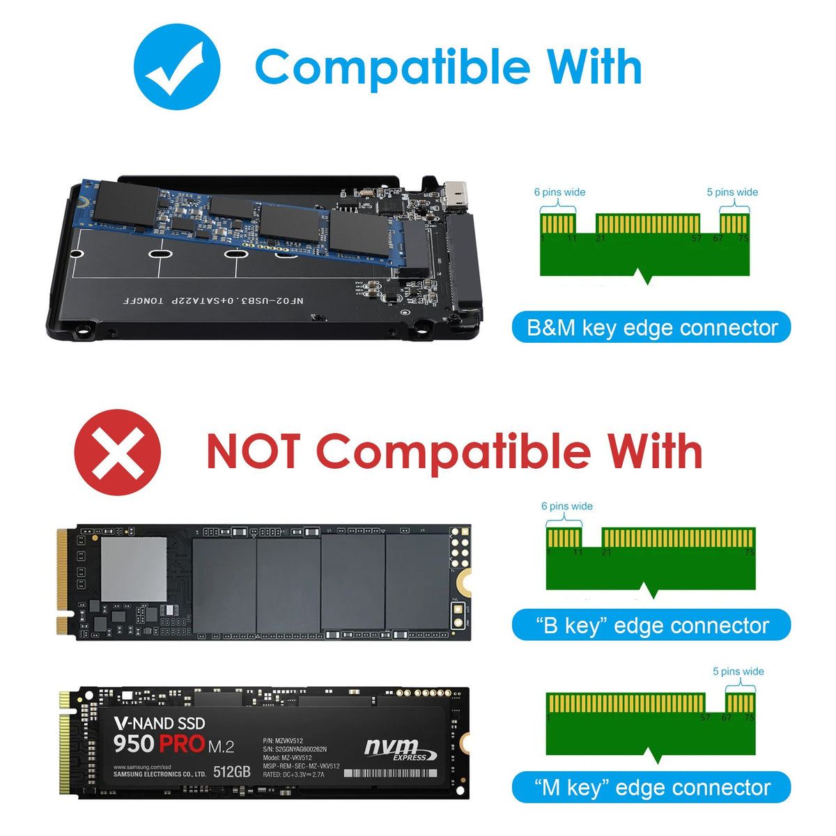 eprolo USB 3.0/SATA III 2.5-inch aluminum case for M.2 NGFF SSD solid state drive, with open design showing internal slots