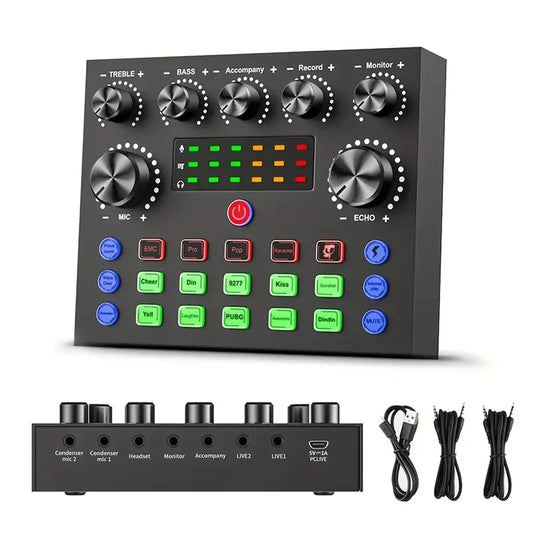 Eprolo V8S audio mixer with voice changer, sound card for phone gaming, karaoke, studio, live streaming, and podcast recording