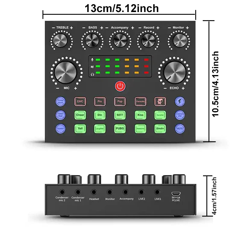 eprolo black V8S audio mixer with voice changer, sound card for phone gaming, karaoke, studio, and live streaming.