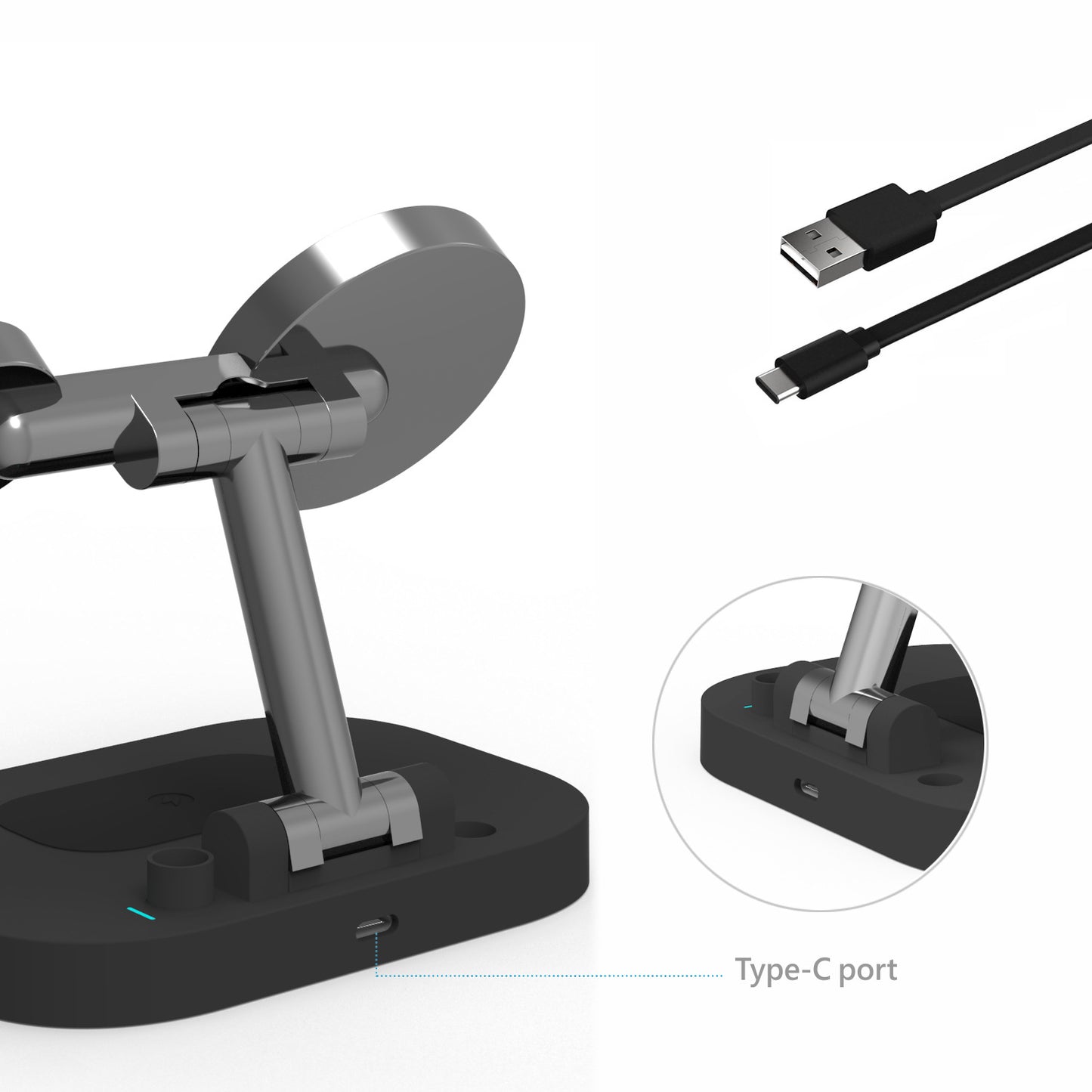 eprolo vertical MagSafe magnetic folding stand with wireless charger, phone, watch, headset, and pen holder in one compact design
