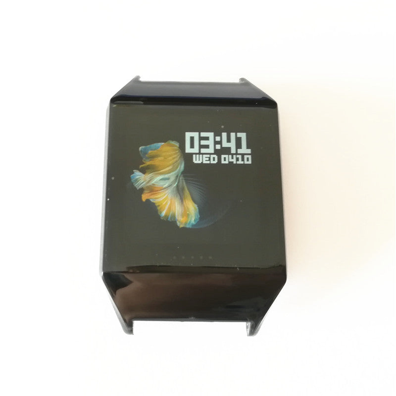 Eprolo W1S Smart Watch bracelet with fitness tracker, blood pressure, and heart rate monitor, showing digital display on black band.