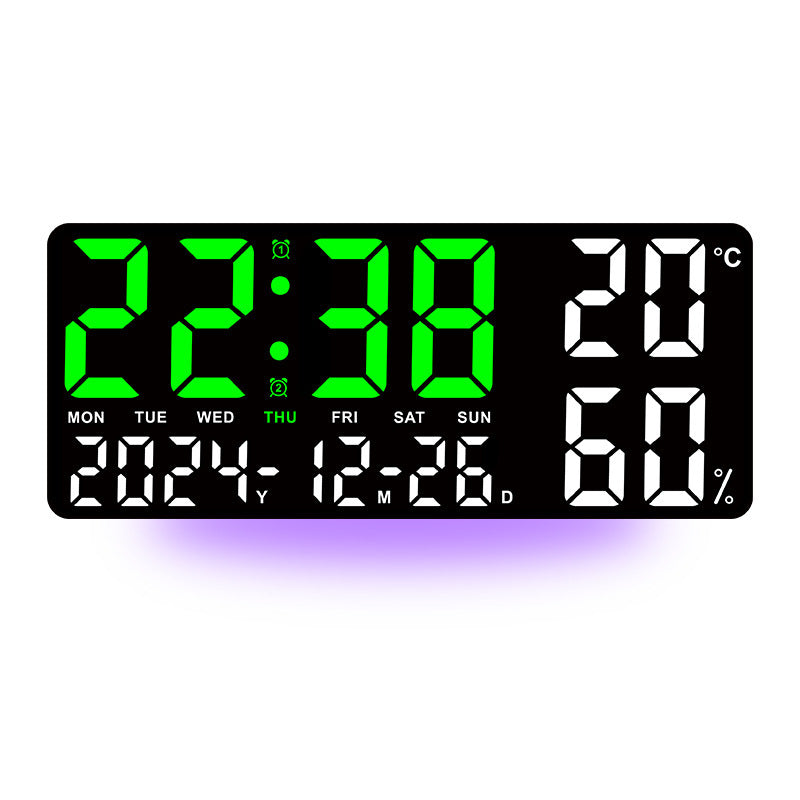 Digital Wall Clock with Temperature & Humidity Display, Multifunctional LED Alarm Clock with Remote Control, Ambient Light. - American Smart