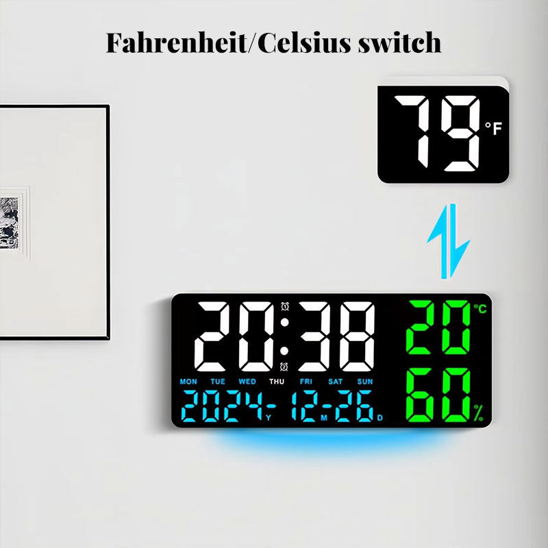 Digital Wall Clock with Temperature & Humidity Display, Multifunctional LED Alarm Clock with Remote Control, Ambient Light. - American Smart