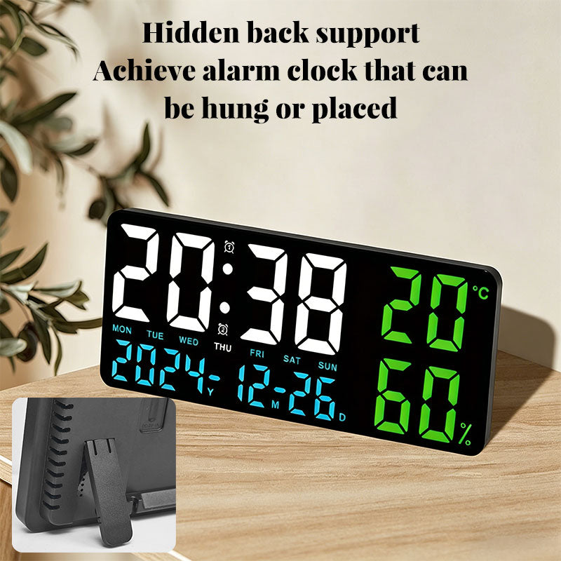 Digital Wall Clock with Temperature & Humidity Display, Multifunctional LED Alarm Clock with Remote Control, Ambient Light. - American Smart