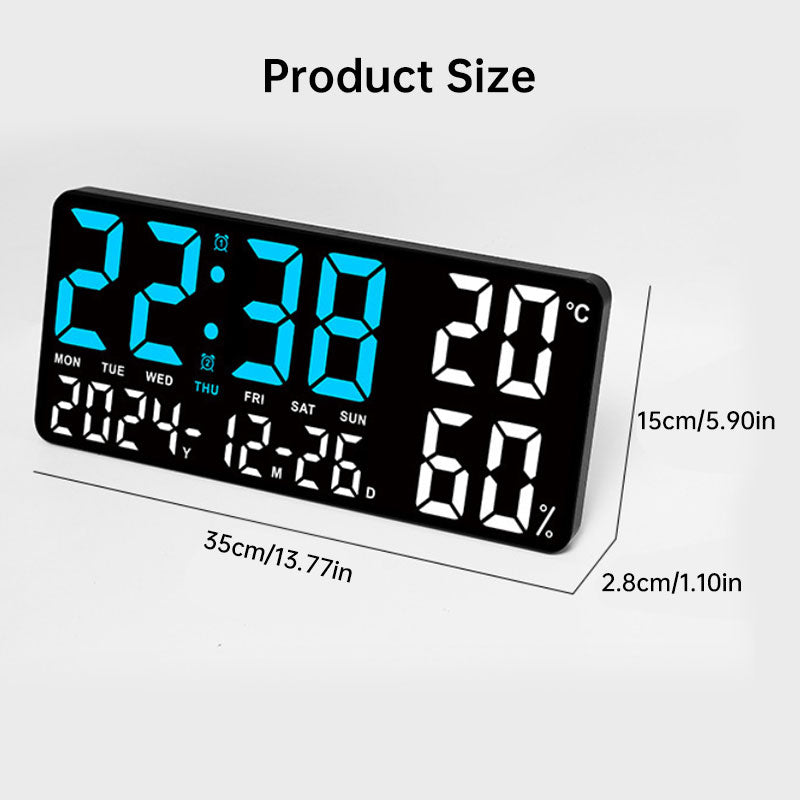 Digital Wall Clock with Temperature & Humidity Display, Multifunctional LED Alarm Clock with Remote Control, Ambient Light. - American Smart