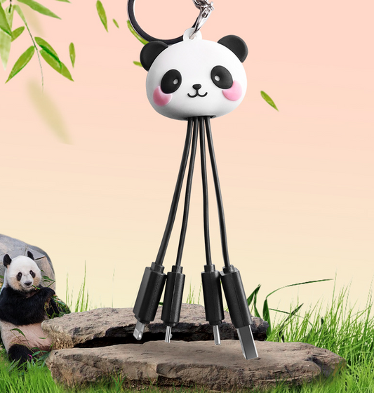 Cartoon Panda One Drag Three Data Wires Cute Keychain Panda Three in One Fast Charging Mobile Phone Charging Cable - American Smart