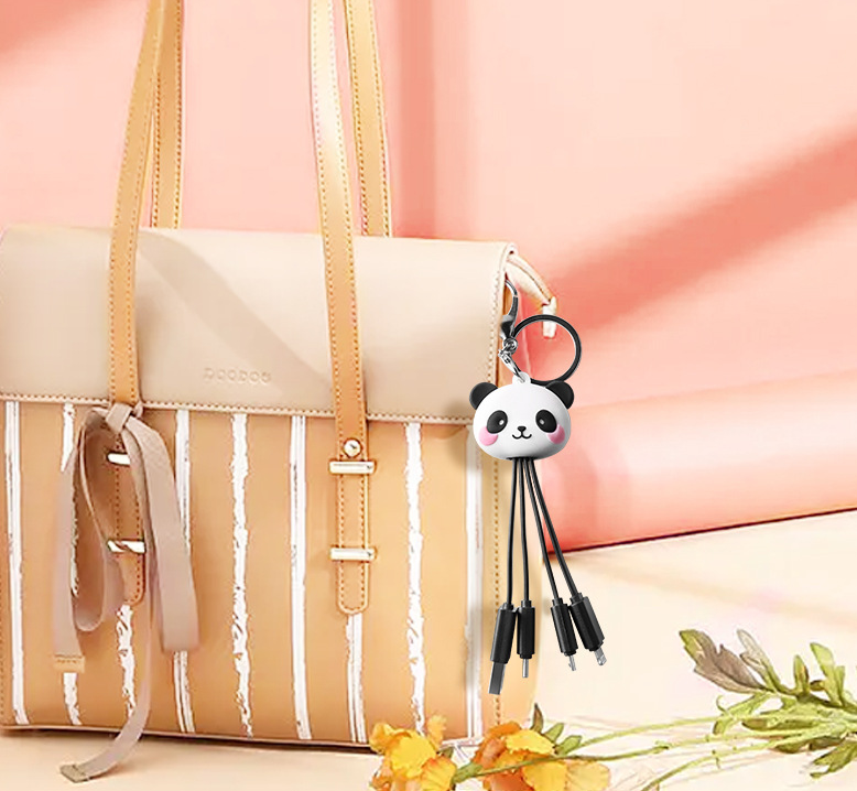 Cartoon Panda One Drag Three Data Wires Cute Keychain Panda Three in One Fast Charging Mobile Phone Charging Cable - American Smart