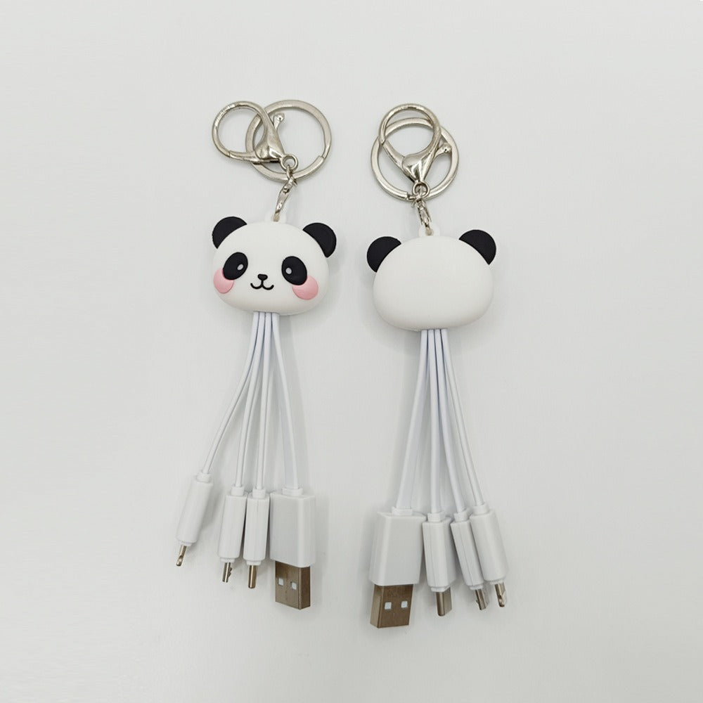 Cartoon Panda One Drag Three Data Wires Cute Keychain Panda Three in One Fast Charging Mobile Phone Charging Cable - American Smart