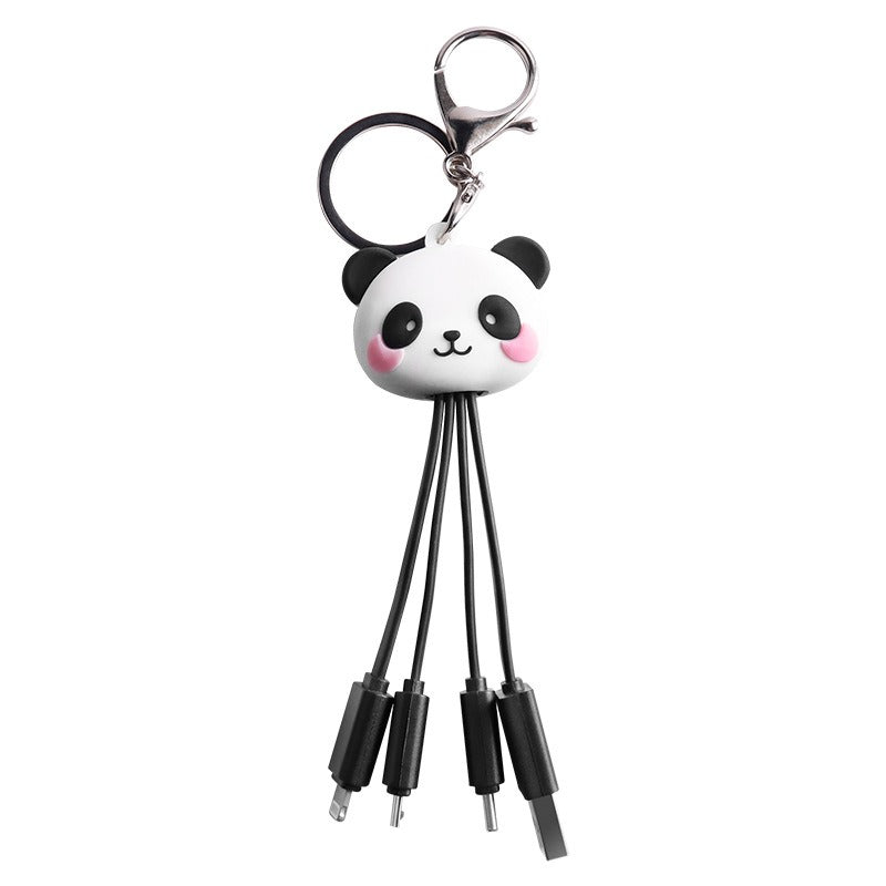 Cartoon Panda One Drag Three Data Wires Cute Keychain Panda Three in One Fast Charging Mobile Phone Charging Cable - American Smart