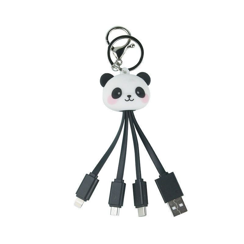 Cartoon Panda One Drag Three Data Wires Cute Keychain Panda Three in One Fast Charging Mobile Phone Charging Cable - American Smart