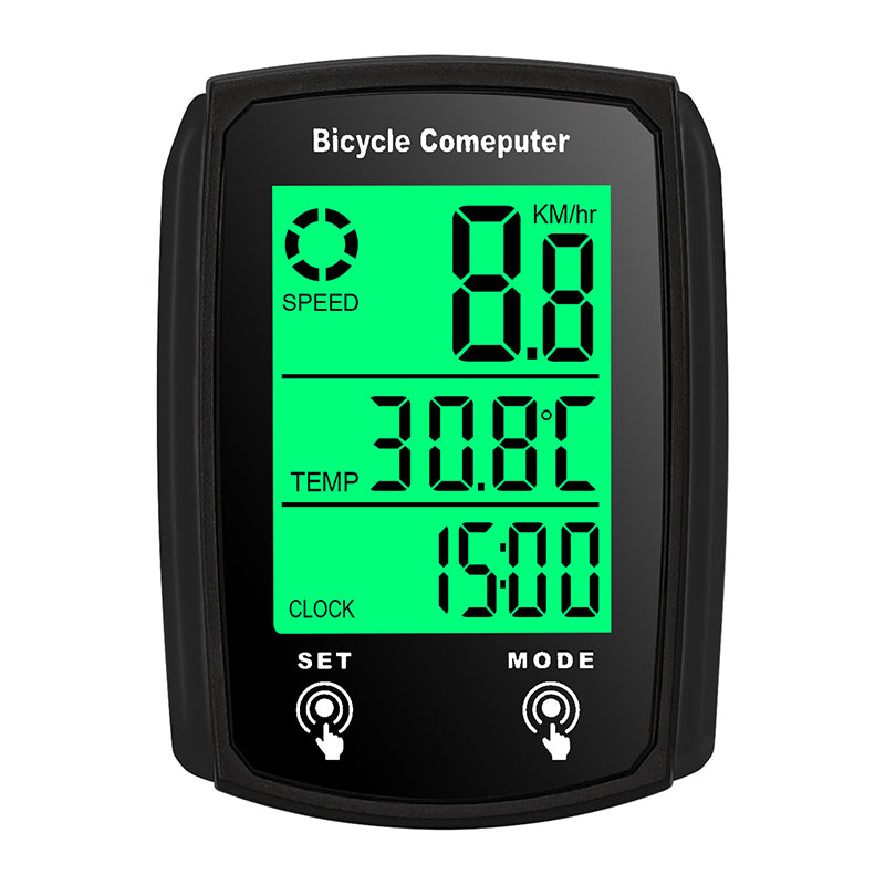 Wired LCD bicycle computer with backlight displaying speed and odometer readings, eprolo brand bike accessory.