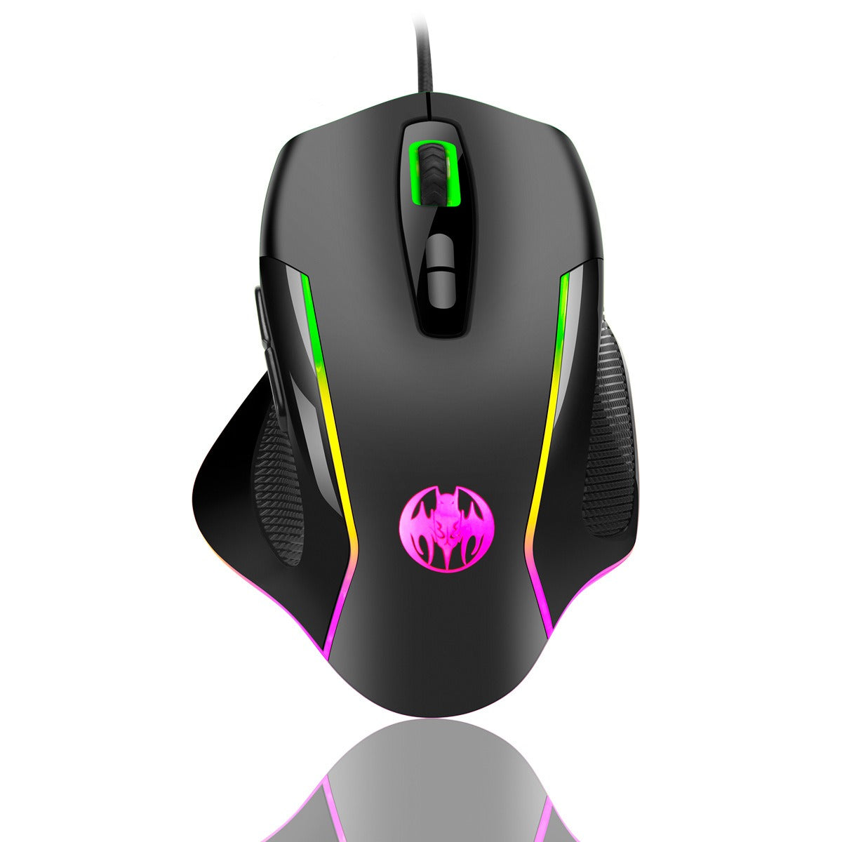 Eprolo wired optical gaming mouse with seven macro keys and breathing LED lights, designed for precise gaming control.