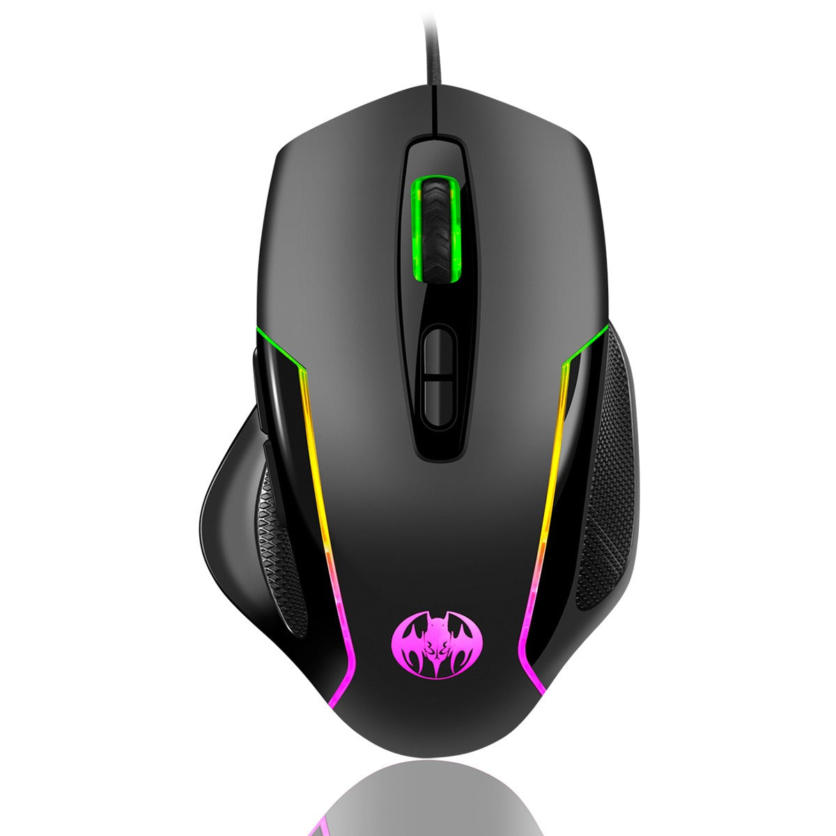 Eprolo wired optical gaming mouse with seven macro keys and breathing RGB light effects, designed for precise gaming control.