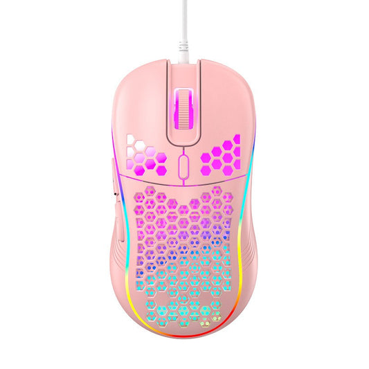 Eprolo wired gaming mouse with hollow holes, glowing light, lightweight design, ideal for esports gaming setups.