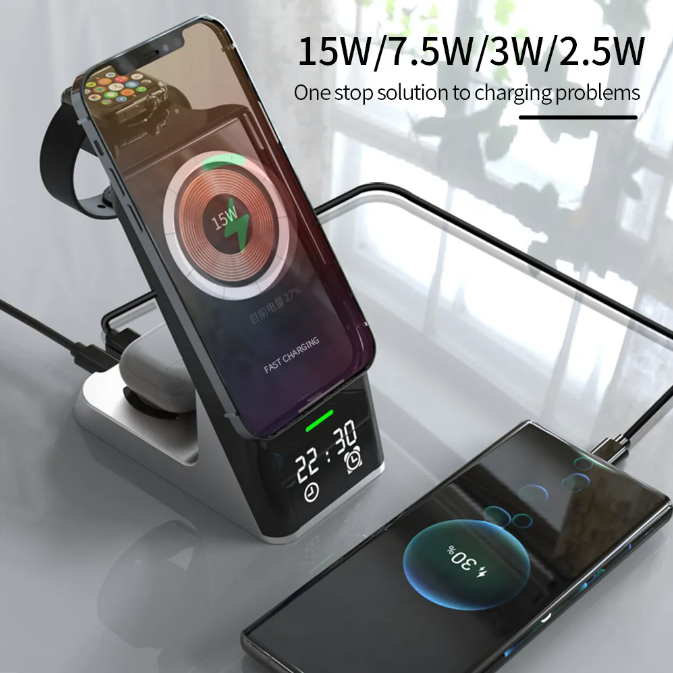 eprolo wireless charger 6-in-1 multi-function clock with magnetic suction for Apple 14, mobile phone, headset, watch, fast charging