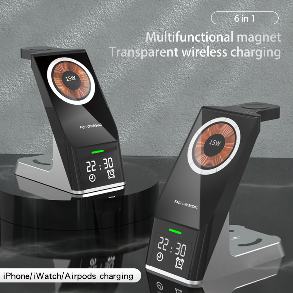 eprolo wireless charger 6-in-1 multi-function clock with fast magnetic suction charging for Apple 14, phone, headset, and watch