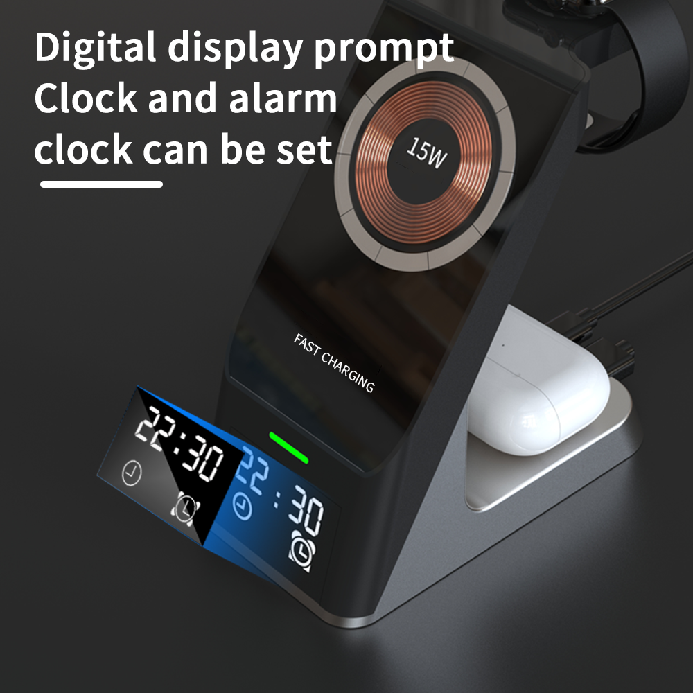 eprolo 6-in-1 wireless charger with clock and alarm, magnetic suction fast charging for Apple iPhone 14, headset, watch.