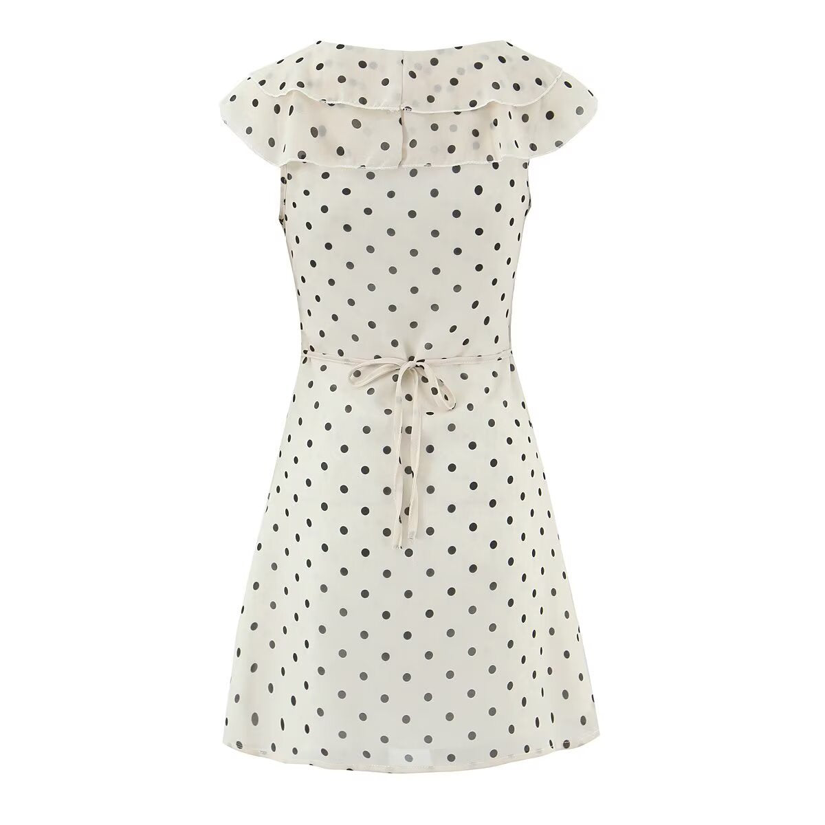 Women's fashionable classic French polka dot dress with ruffle waist, stylish and elegant, by eprolo
