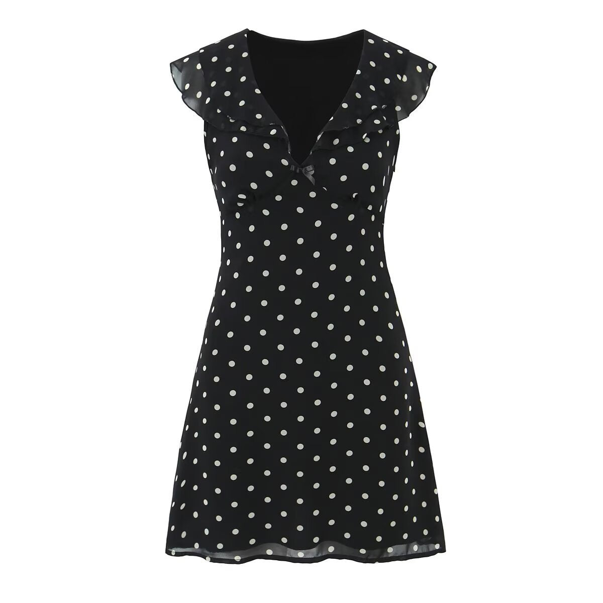 Women's fashionable classic French polka dot ruffle waist-in dress by eprolo, with a stylish fit and playful polka dot pattern