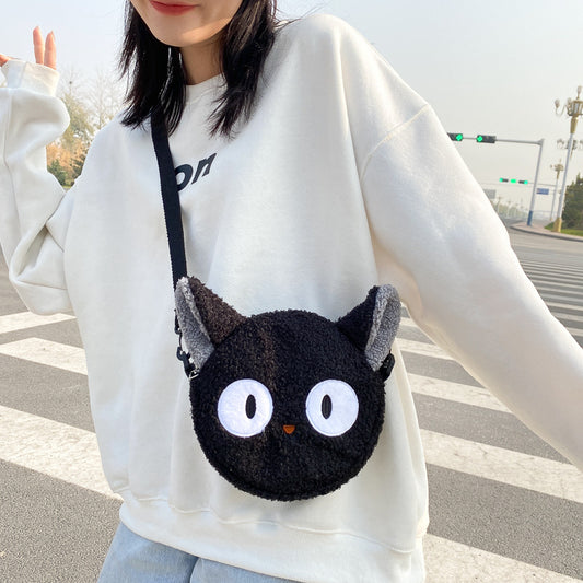 Eprolo women's plush round shoulder bag with cute doll design, stylish crossbody style, ideal for autumn and winter fashion.