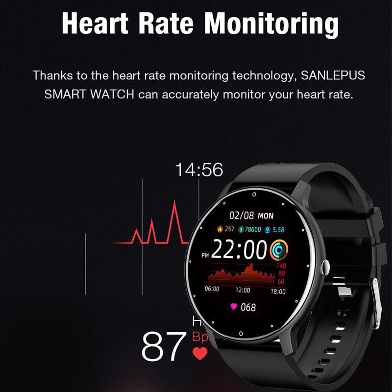 Eprolo ZL02 smart bracelet showing digital display with heart rate, blood pressure, blood oxygen levels, and pedometer features.