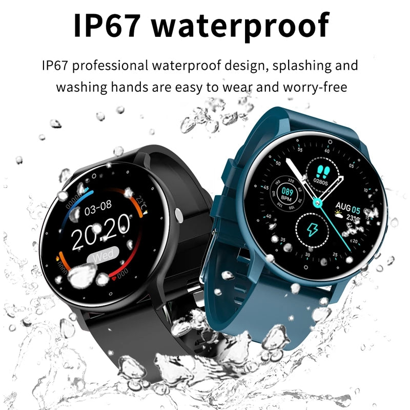 Eprolo ZL02 smart bracelet displaying heart rate, blood pressure, blood oxygen levels, and step count on a digital screen.