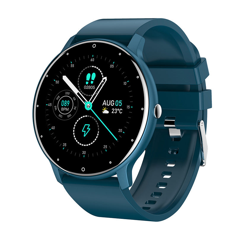 Eprolo ZL02 smart bracelet displaying heart rate, blood pressure, blood oxygen levels, and step count on a digital screen.
