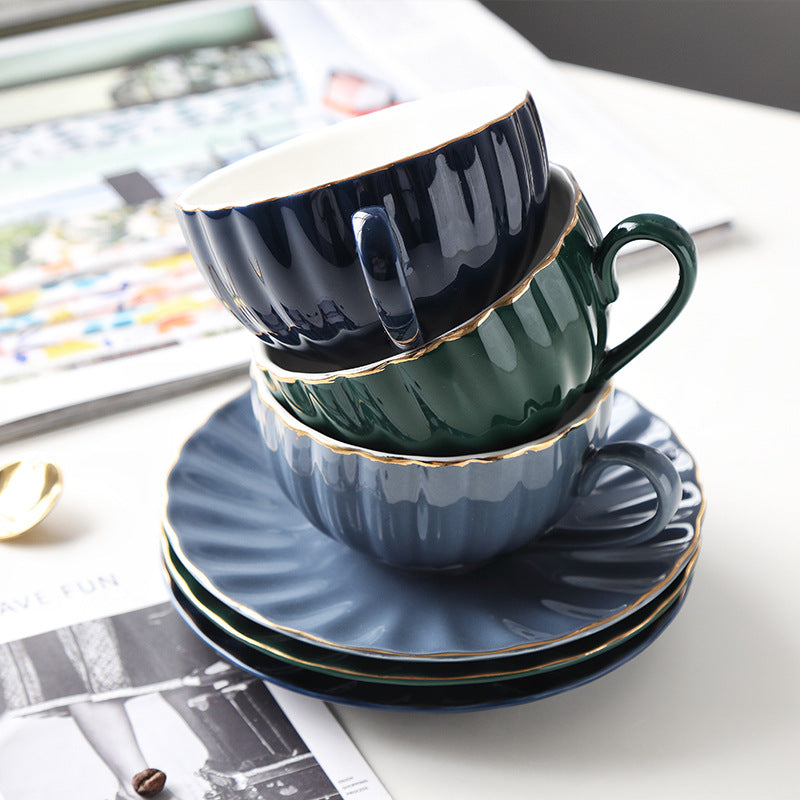 Eprolo Nordic style ceramic coffee cup set with black tea cups featuring girl heart design for British afternoon tea enjoyment.