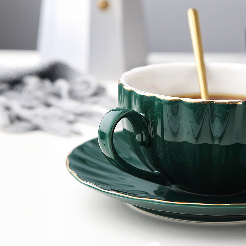 Eprolo Nordic style ceramic coffee cup set with black tea cups featuring girl heart design, perfect for British afternoon tea.