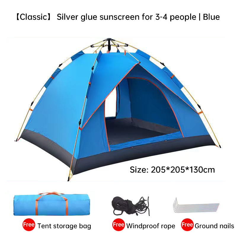 Eprolo quick-deploy green and white outdoor camping tent set up for 3-4 people, with open door and rainfly visible.
