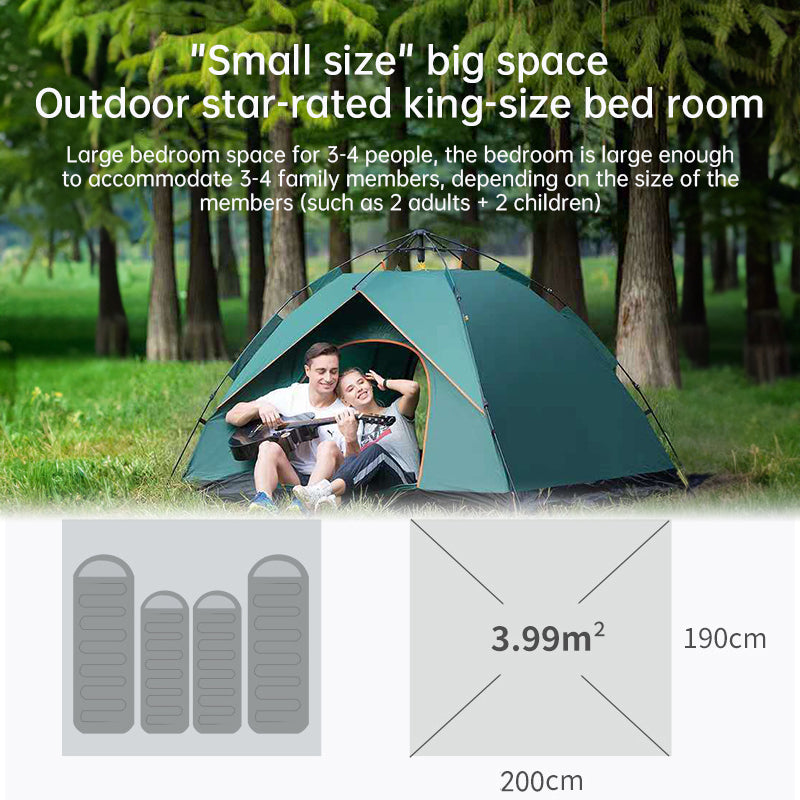 Eprolo quick-deploy green and white outdoor tent set up for camping, comfortably fits 3-4 people in nature.