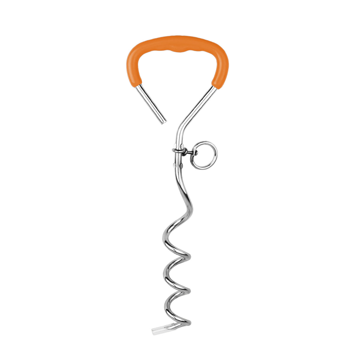Chrome-plated spiral dog stake ground anchor by eprolo, designed for outdoor pet tethering and secure yard anchoring.