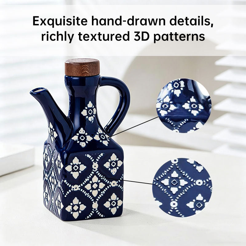 Ceramic Oil & Vinegar Cruet Set with Cork Stoppers – Kitchen Seasoning Bottles - American Smart