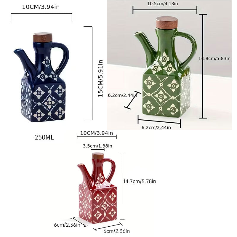 Ceramic Oil & Vinegar Cruet Set with Cork Stoppers – Kitchen Seasoning Bottles - American Smart