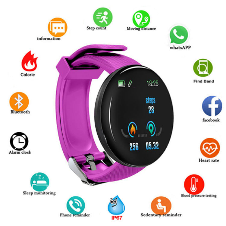 D18 Smart Bracelet Color Round Screen Heart Rate Blood Pressure Sleep Monitoring Pedometer Sports Encyclopedia Star Smart Watch - American Smart