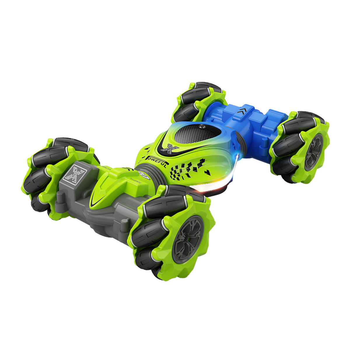 Eprolo induction mini gesture twist car with remote control, stunt climbing toy shown from a side view, double-sided design.