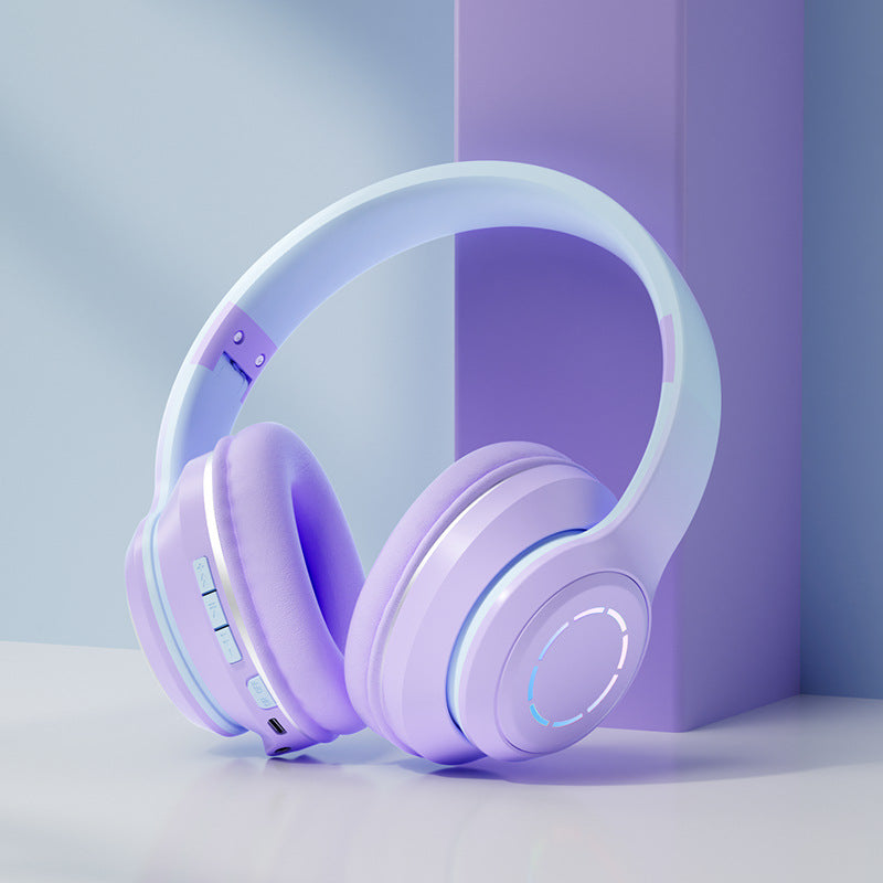 Eprolo gradient Bluetooth earphones with foldable design and head-mounted style, showing sleek, colorful earphone and compact form.