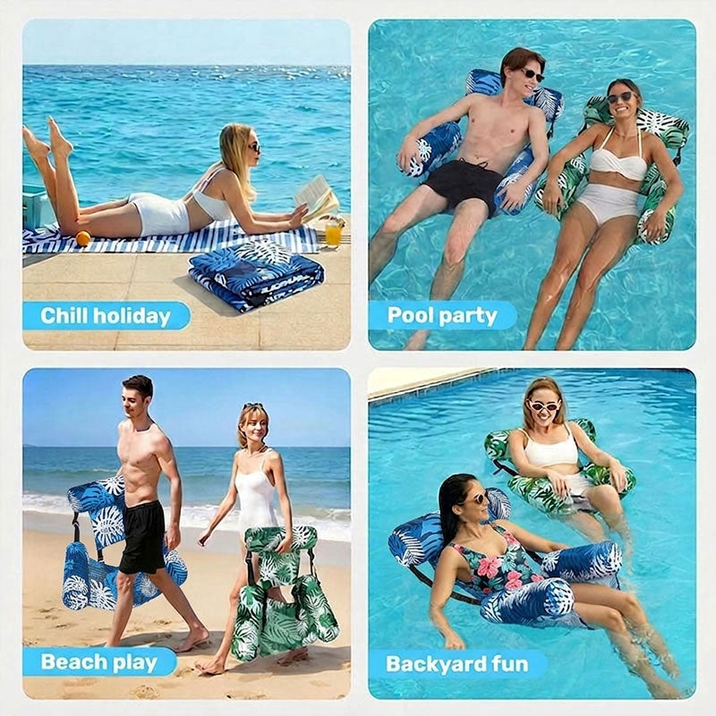 Heavy-duty inflatable pool hammock chair by eprolo, foldable floating water lounge bed and recliner for adults in bright blue.