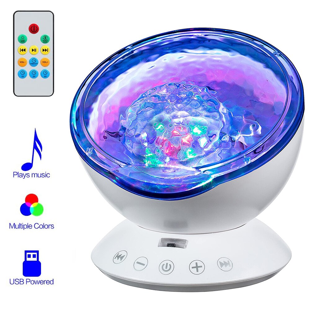 Eprolo ocean wave projector light LED night lamp with starry projection, music player, remote control, ideal for bedroom and party decor