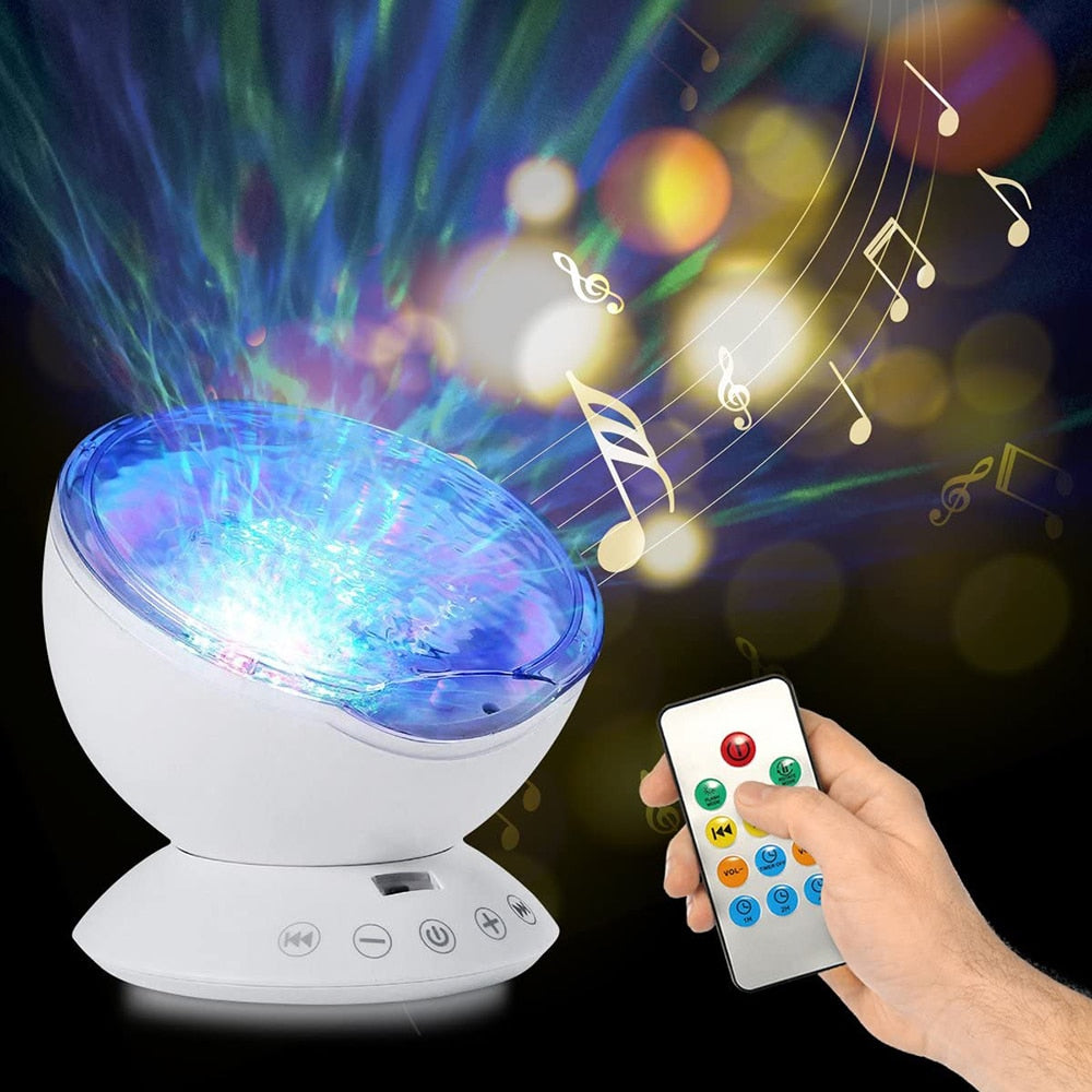 Eprolo ocean wave projector light LED night lamp with starry projection, music player, remote, USB, ideal for bedroom or party decor