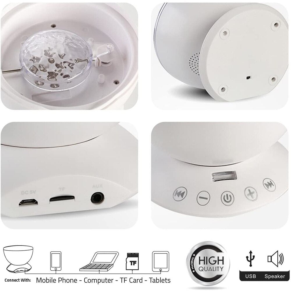 Eprolo ocean wave projector LED night lamp with starry projection, music player, remote control, ideal for bedroom or party decor.