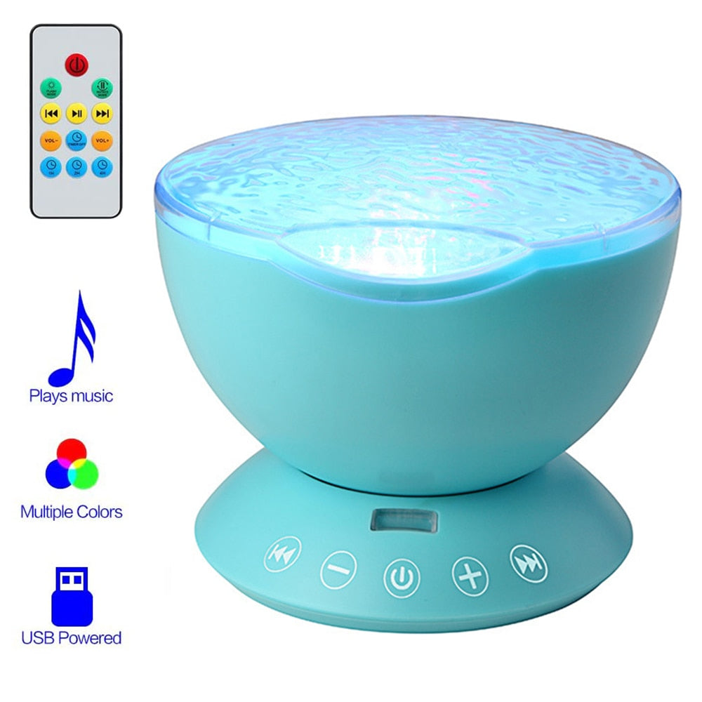 Eprolo ocean wave projector light LED night lamp with starry projection, music player, remote, and USB for bedroom or party decor