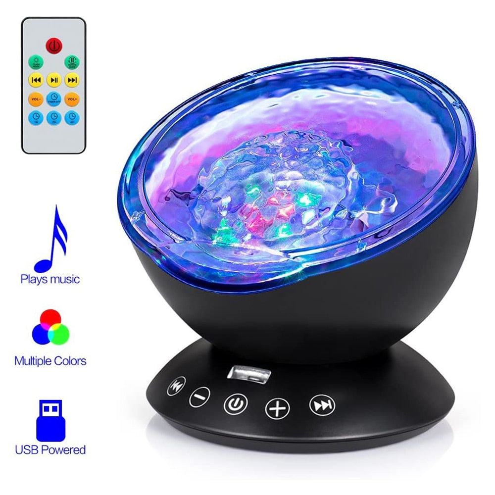 Eprolo ocean wave projector light LED night lamp with starry projection, music player, remote control, ideal for bedroom and party decor