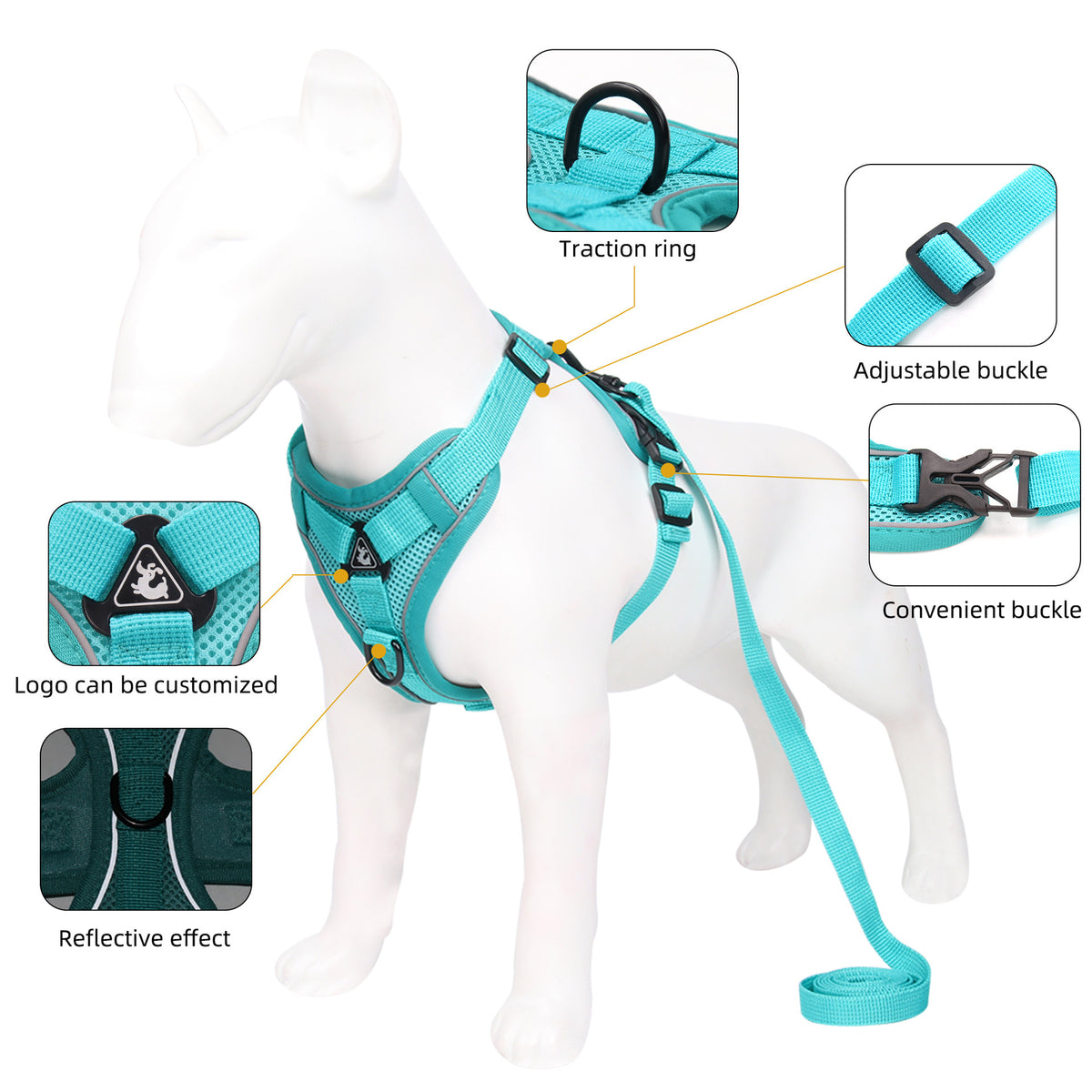 Small eprolo pet leash with breathable, reflective cat harness vest, designed for secure and comfortable outdoor walks.