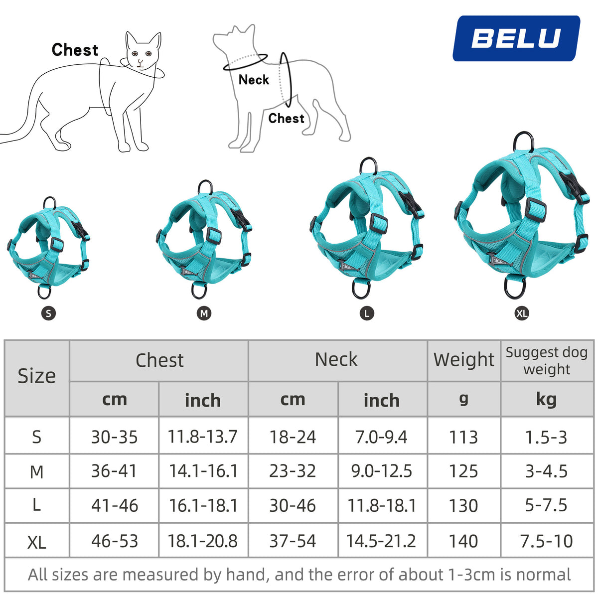 Small breathable cat harness vest by eprolo with reflective straps, designed for comfortable and secure pet walking.